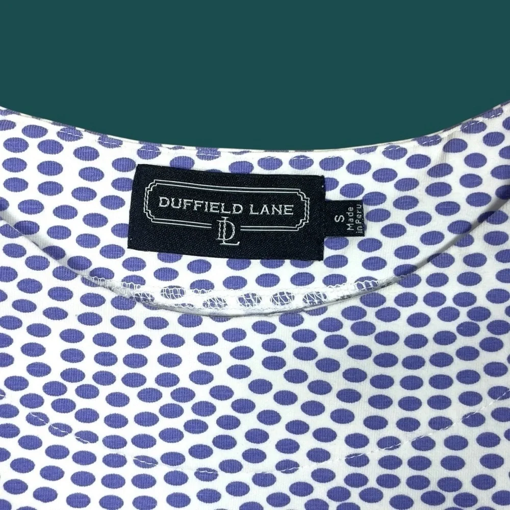 Duffield Lane Scalloped Hem Cornflower Blue and White Patterned Dress Small - Picture 5 of 13